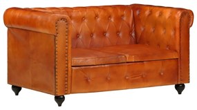 Sofá chesterfield de 2 lugares em couro genuíno bronze