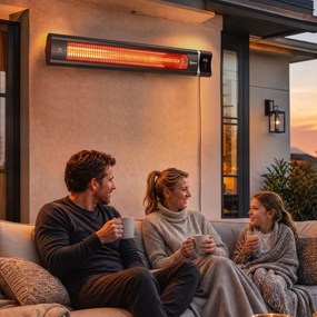 Aquecedor Infravermelho Elétrico de Terraço 3000 W Mural IP65 9 Níveis Temporizador 24 h Preto