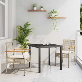 vidaXL Conjunto de Jantar de Jardim 3 Peças com Almofadas Bege em Polirattan
