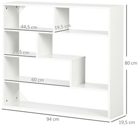 Estante de Parede de 4 Níveis com 7 Compartimentos Abertos para Sala de Estar Dormitório Escritório Estilo Moderno 94x19,5x80cm Branco