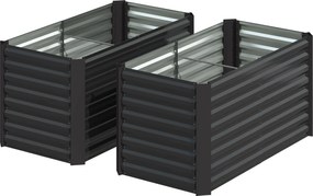 Conjunto de 2 floreiras 120 x 60 x 60 cm elevadas para hortas, com estrutura em aço galvanizado e fundo aberto, cinzento escuro