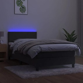 Cama box spring c/ colchão/LED 90x190 cm veludo cinzento-escuro