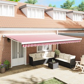 vidaXL Toldo Retrátil Automático Listrado Vermelho e Branco 500x300 cm