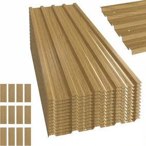 Conjunto de 12 Painéis para Telhado de Aço Galvanizado 7m² para Abrigo de Ferramentas Cobertura 129x45cm Madeira
