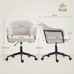 Cadeira de escritório ergonómica, cadeira de escritório com altura ajustável, giratória a 360°, 63 x 65 x 83-92 cm, creme