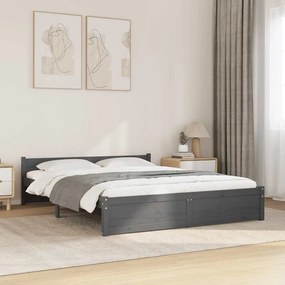 Estrutura de cama casal 135x190 cm madeira maciça cinzento