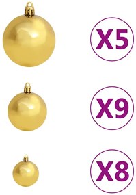 Meia árvore Natal artificial pré-iluminada c/ bolas verde