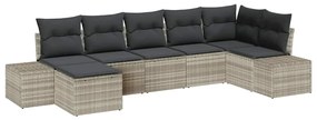 Conjunto de Sofá de Jardim de 7 Peças com Almofadas Cinza Claro em Rat