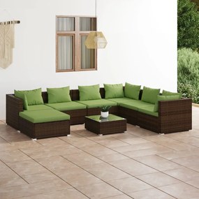 vidaXL 8 pcs conjunto lounge jardim c/ almofadões vime PE castanho