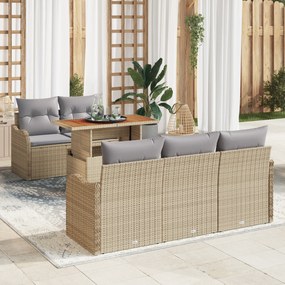 vidaXL Conjunto de Sofá de Jardim de 6 Peças com Almofadas Bege Rattan Poly