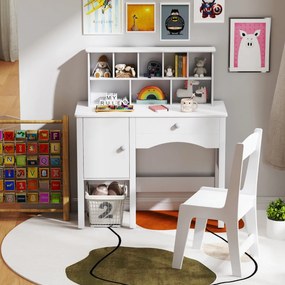 Secretária infantil com cadeira para crianças com gaveta, armário e estante 79 x 34 x 91 cm Branca