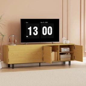 Móvel para televisão de 180 cm, móvel para televisão de 82 polegadas com 4 portas de abertura por pressão, 180 x 35 x 55,5 cm, madeira natural