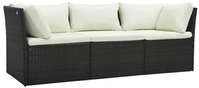 4 pcs conjunto lounge jardim c/ almofadões vime PE castanho