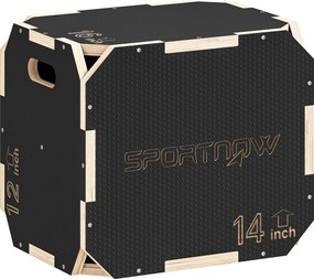 Caixa Pliométrica de Madeira 3 em 1 com 3 Alturas Diferentes Pegas Sem Cantos Treino de Saltos 41x36x31 cm Preto
