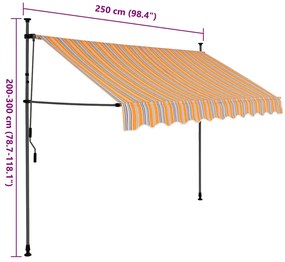 Toldo retrátil manual com LED 250 cm amarelo e azul