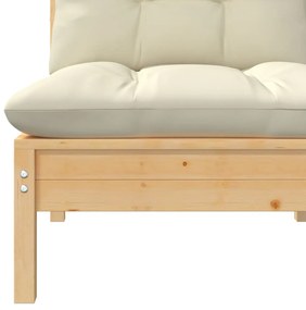 3 pcs conjunto lounge jardim c/ almofadões creme pinho maciço