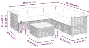 6 pcs conjunto de sofás p/ jardim com almofadões vime PE bege