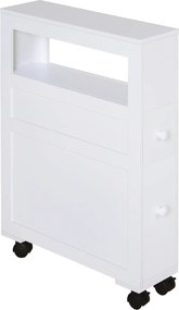 HOMCOM Armário Casa de Banho Armário WC para Espaços Reduzidos com 4 Rodas Prateleira Aberta e Gavetas 16x52x71,5 cm Branco | Aosom Portugal