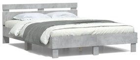 vidaXL Estrutura cama cabeceira e luzes LED 140x200cm cinzento cimento