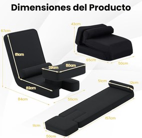 Cadeira de jogos chão com encosto ajustável em 5 níveis Apoio para os pés e mesa confortável Preto