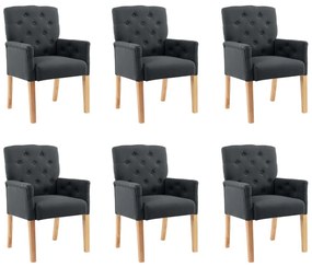 vidaXL Cadeiras jantar com apoio de braços 6 pcs tecido cinzento