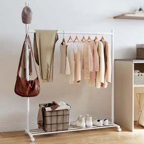 Guarda roupa com Rodas 5 Ganchos Barra para Pendurar e Prateleira Inferior 120x43x171 cm Branco
