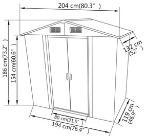 Abrigo de Jardim em metal cinzento 204x132x186 cm