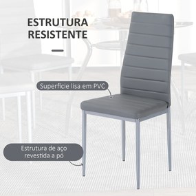 Conjunto de Refeição Conjunto de 5 Peças Mesa Redonda de Vidro Temperado Ø90x75 cm e 4 Cadeiras 42x52x96 cm Cinza