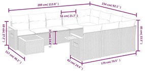 11 pcs conjunto sofás de jardim c/ almofadões vime PE preto