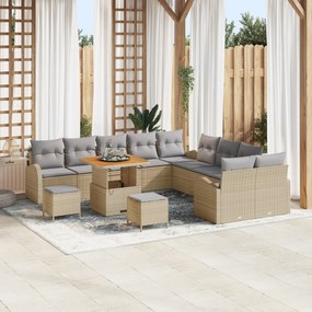 Conjunto de Sofá de Jardim vidaXL 13 Peças com Almofadas Bege Rattan Sintético Acácia