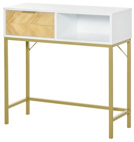 HOMCOM Mesa consola com gaveta e prateleira aberta Estilo moderno Móveis de Corredor Sala de estar 80x30x80,5 cm Ouro branco | Aosom Portugal