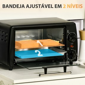 Mini Forno Elétrico 10 Litros 750W com Temperatura até 230°C Temporizador 60 Minutos Bandeja e Grade 36,5x26x22cm Preto