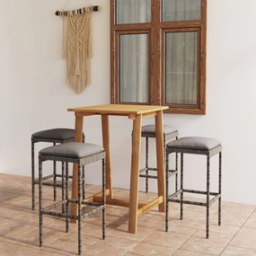 vidaXL 5 pcs conjunto de bar para jardim com almofadões cinzento