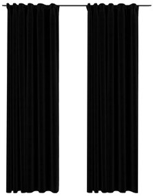 Cortinas opacas aspeto linho com ganchos 2 pcs 140x225 cm preto