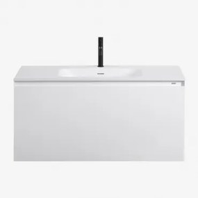 Conjunto De Móvel De Casa De Banho Suspenso Em Madeira Com Lavatório Integrado Macrae Branco & Sem Espelho & Preto Mate, 20 Cm, - Sklum