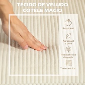 Sofá Chaise Longue de 3 Lugares em L Estofado em Veludo Assento e Encosto Almofadados 214x134x87 cm Bege