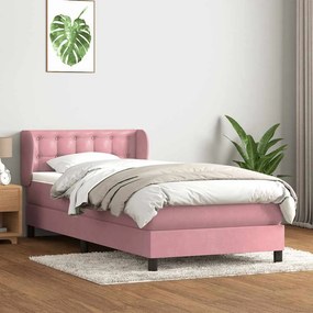 vidaXL Cama com molas/colchão rosa 90x210 cm veludo