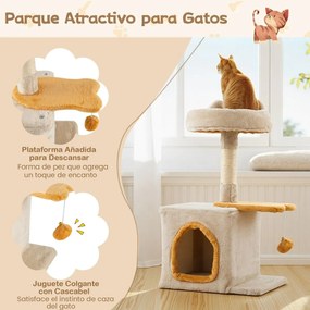 Arranhador para gatos 40 x 30 x 61 cm de interior com poleiro de pelúcia Casa Postes para arranhar de sisal Plataforma em forma de amarelo