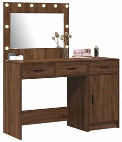 Conjunto de Mesa de Maquiagem de 2 Peças com LED em Madeira de Carvalh