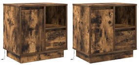 Cômodas de Canto com Luzes LED 2 pcs Carvalho Fumado 50x34,5x50 cm