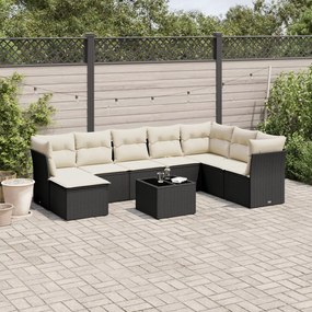9 pcs conjunto de sofás p/ jardim c/ almofadões vime PE preto