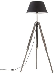 vidaXL Candeeiro de chão tripé 141 cm teca maciça cinzento/preto