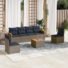vidaXL 7 pcs conjunto sofás p/ jardim c/ almofadões vime PE cinzento