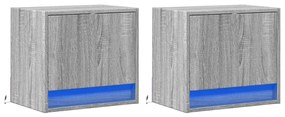 Mesas de cabeceira de parede com luzes LED 2pcs cinzento sonoma