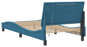 Estrutura de cama c/ luzes LED 100x200 cm veludo azul