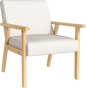 HOMCOM Poltrona estofada com braços, Cadeira de jantar com aparência de linho, Estrutura em madeira maciça, 64 x 70 x 72 cm, Creme | Aosom Portugal