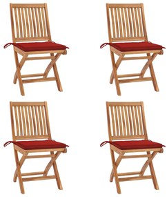 vidaXL Cadeiras de jardim dobráveis c/ almofadões 4 pcs teca maciça