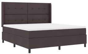 Cama com estrado e colchão, LED, castanho escuro, 180 x 200 cm, tecido