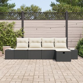 Conjunto de Sofá de Jardim de 5 Peças com Almofadas Preto Vime Sintéti