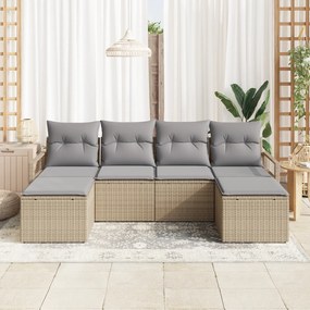 Conjunto de Sofá de Jardim de 6 Peças com Almofadas Bege de Rattan Pol